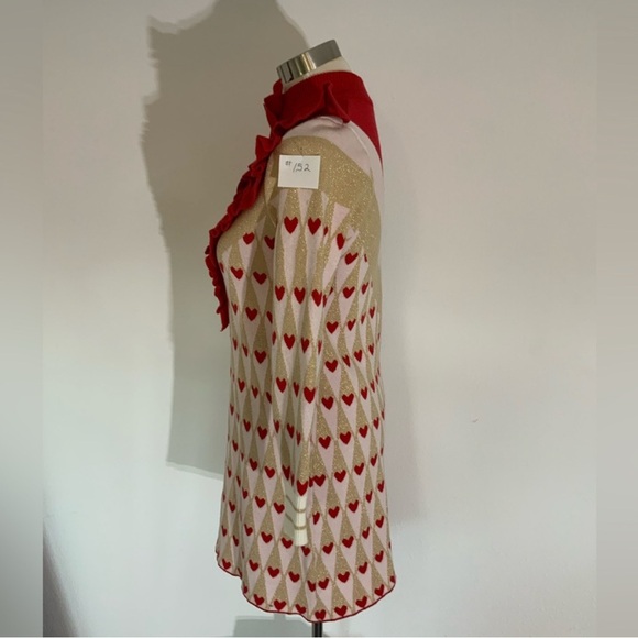Unique Knitted sweater dress, red, white hearts.  Size M, Like new.  No name tag - Picture 3 of 6